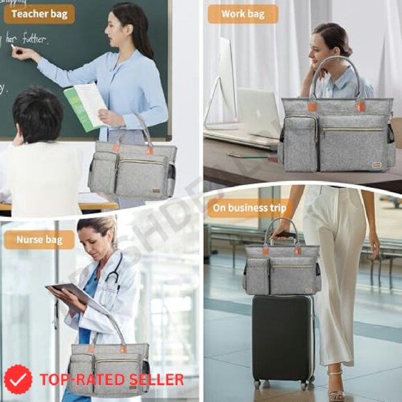 Professional Nurse Tote Bag with Padded Laptop Sleeve Multi-Pocket Work Bag - Picture 3 of 8